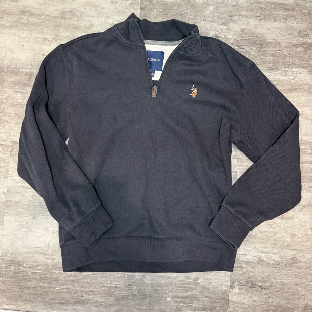 U.S. Polo Assn Size Large Black Ribbed Quarter Zip